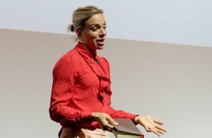 Kate Richardson-Walsh speaking on stage.