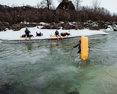 Crossing a river.