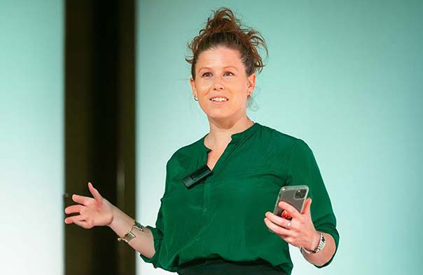 Caroline Criado Perez speaking on stage