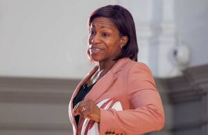 Maggie Alphonsi speaking on stage