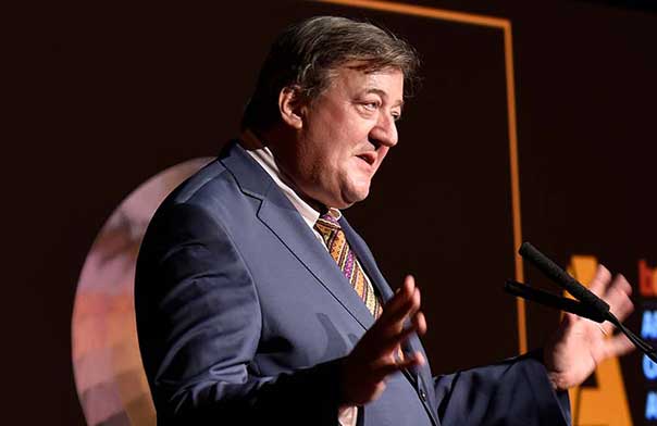 Stephen Fry speaking on stage
